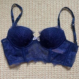 Victoria’s Secret Very Sexy Blue Lace Bustier/Longline Bra Size 32C